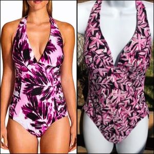Caribbean Sand Floral Halter Swimsuit SZ 10! EUC!